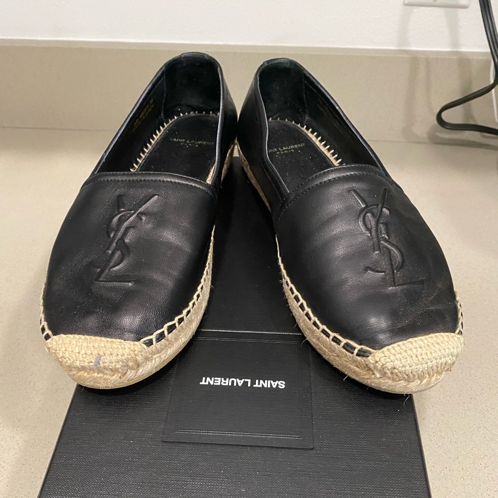 Saint Laurent Logo Leather Espadrille Flats